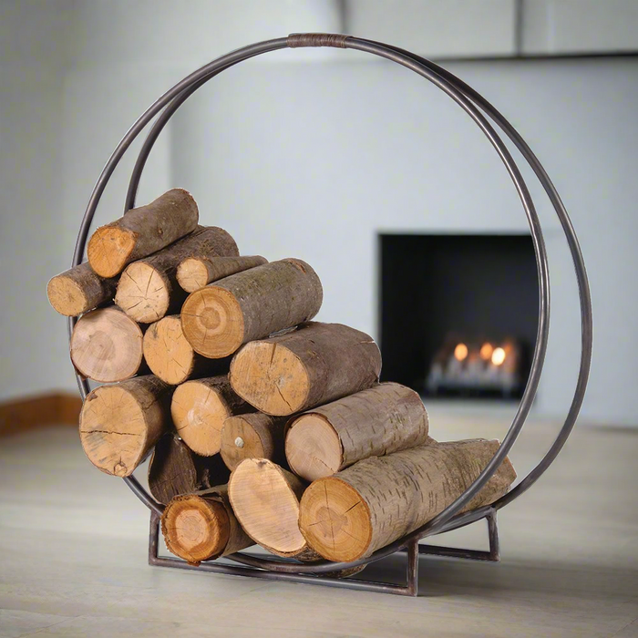 Gunmetal Grey Circular Log Holder – 70cm Modern Fireplace Storage