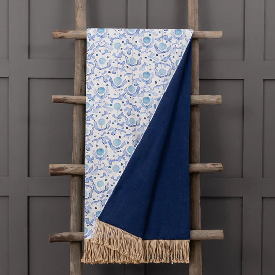 Mariani Printed Fringe Throw, Blue, Cobalt