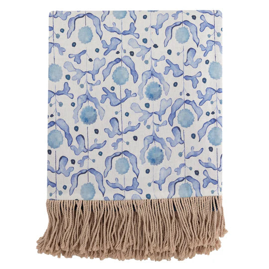 Mariani Printed Fringe Throw, Blue, Cobalt