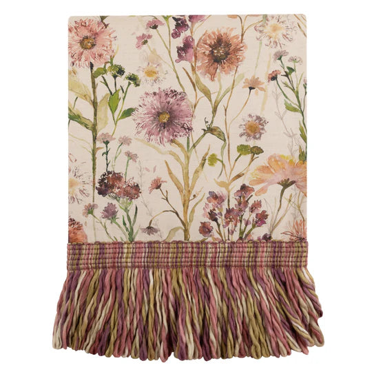 Medmerry Printed Fringe Throw, Floral, Multicoloured, Blossom ( Due Back In 29/11/2024 )