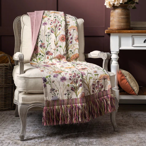 Medmerry Printed Fringe Throw, Floral, Multicoloured, Blossom