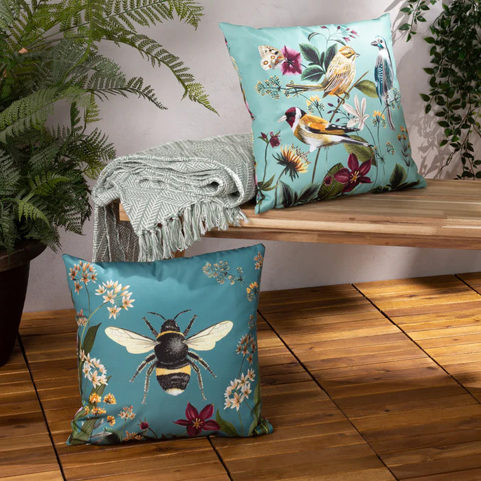 Waterproof Outdoor Cushion, Midnight Garden Bee Design, Teal ( Due Back In 24/03/2025 )