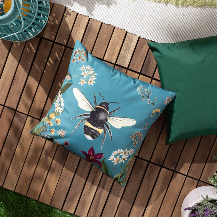 Waterproof Outdoor Cushion, Midnight Garden Bee Design, Teal ( Due Back In 24/03/2025 )