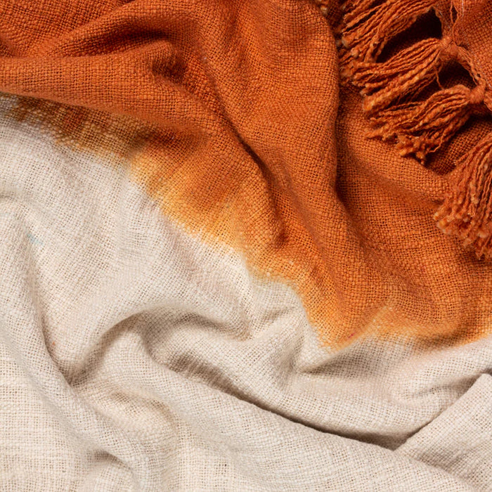 Mizu Dip Dye Fringed Throw, Plain, Amber, Orange