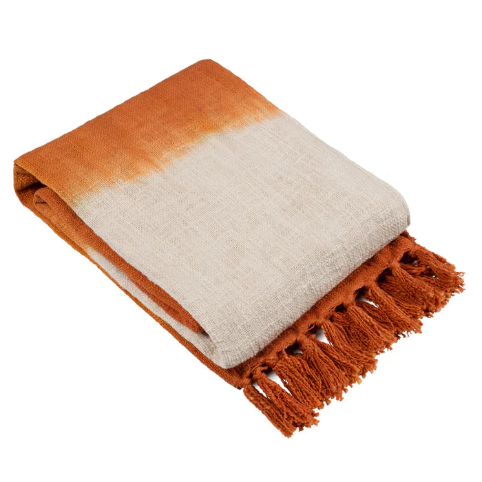 Mizu Dip Dye Fringed Throw, Plain, Amber, Orange