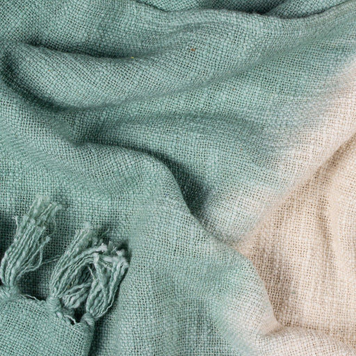 Mizu Dip Dye Fringed Throw, Plain, Green, Eucalyptus