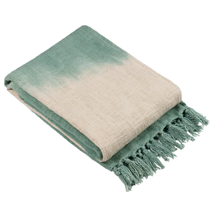 Mizu Dip Dye Fringed Throw, Plain, Green, Eucalyptus