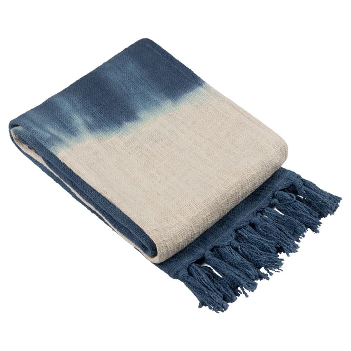 Mizu Dip Dye Fringed Throw, Plain, Blue, Ink