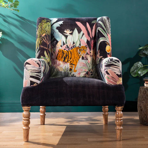 Statement JunglePrint Armchair – Noir Fabric & Wooden Frame  