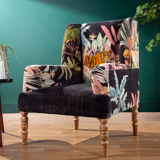 Statement JunglePrint Armchair – Noir Fabric & Wooden Frame  