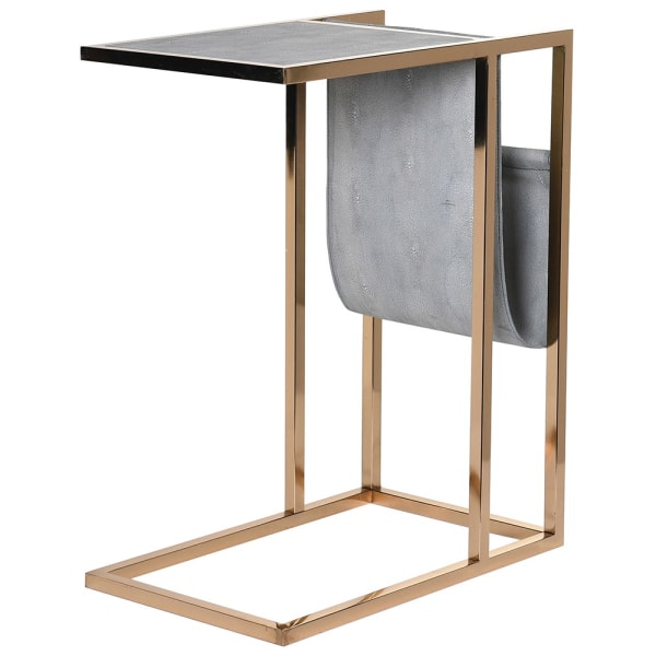 Faux Shagreen Side Table, Magazine Rack, 61 x 49 cm