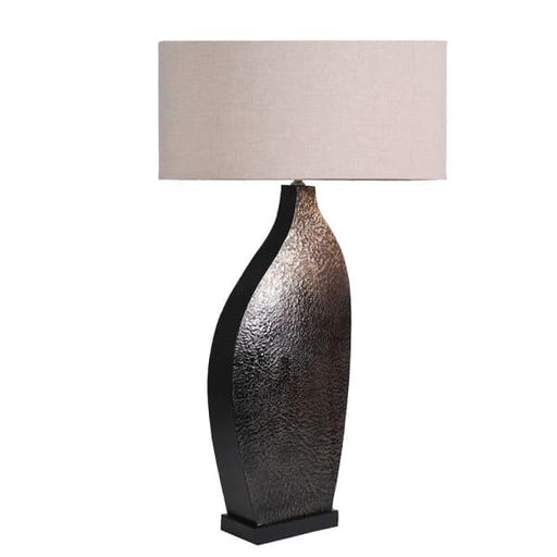 Curved Bronze Effect Metal Base Table Lamp with Linen Shade