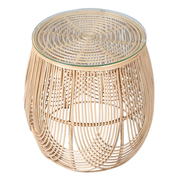 Natural Rattan Side Table with Glass Top ( Due Back In 26/12/2024 )