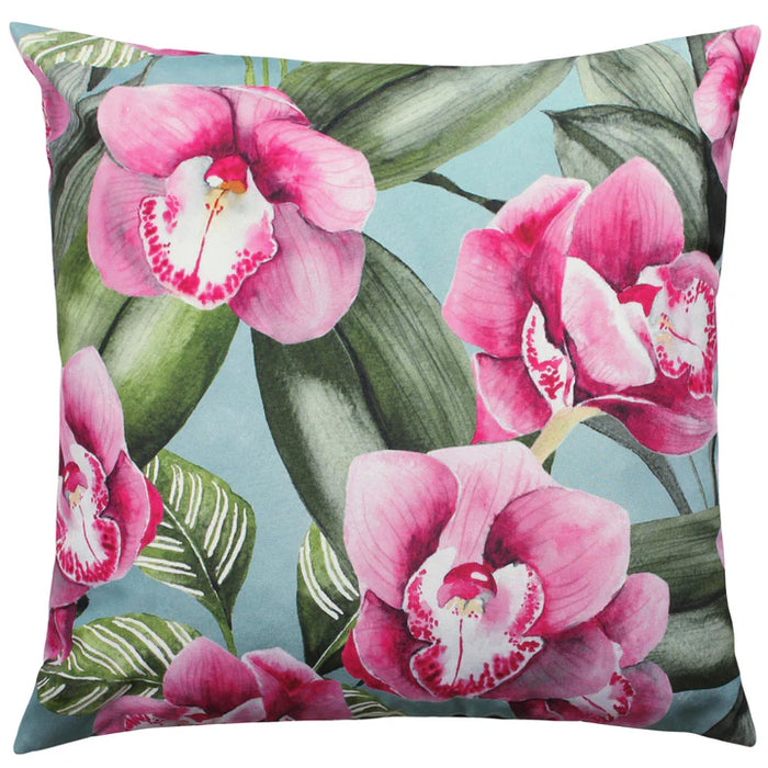 Waterproof Outdoor Cushion, Orchids Design, Duck Egg