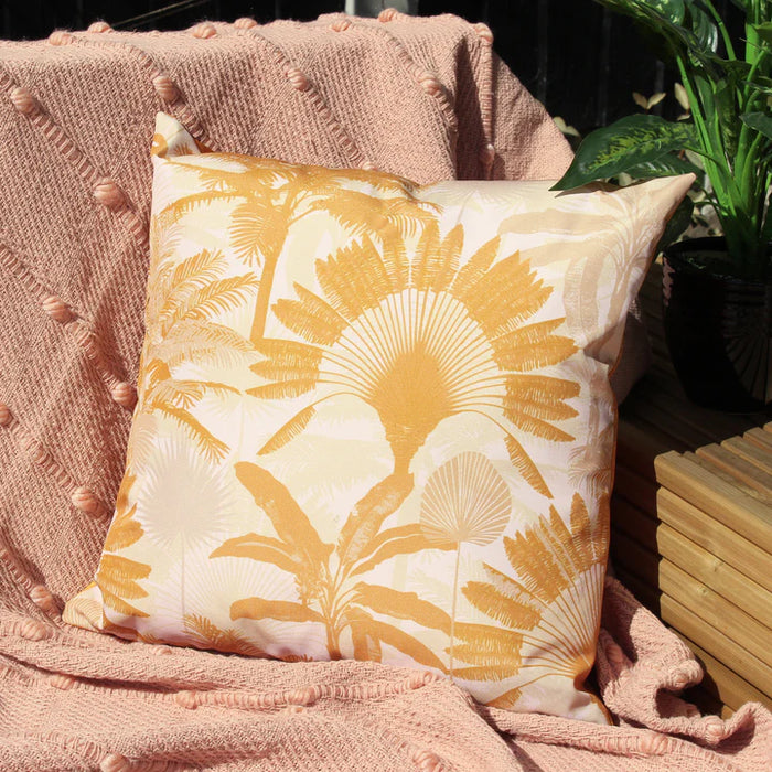 Waterproof Outdoor Cushion, Palms Design, Forest, Ochre