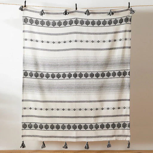 Pangea Tasselled Throw, Stripe, Cream, Black