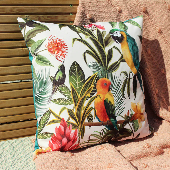 Waterproof Outdoor Cushion, Parrots Design, Multi, Teal