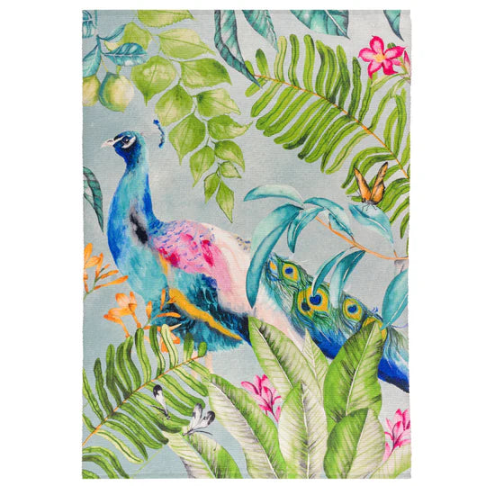 Peacock Indoor/Outdoor Rug, Peacock Design, True Blue