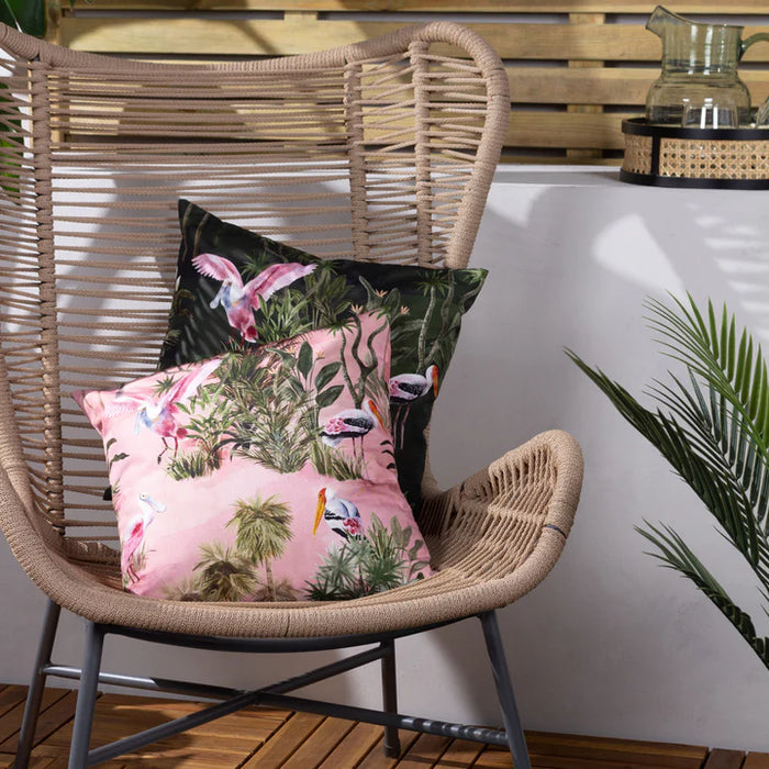 Waterproof Outdoor Cushion, Platalea Design, Blush, Bottle Green