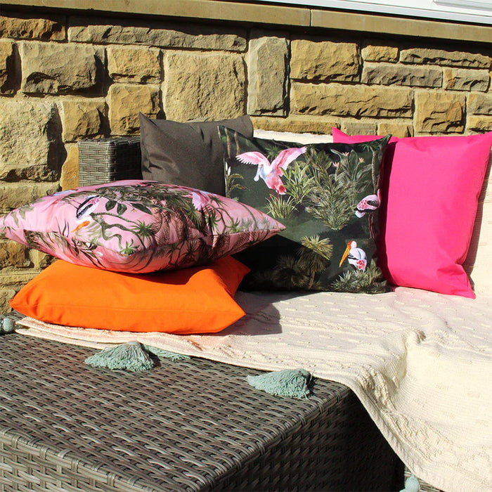 Waterproof Outdoor Cushion, Platalea Design, Blush, Bottle Green