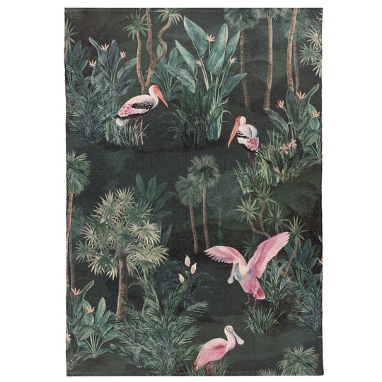 Platalea Indoor/Outdoor Rug, Botanical Design, Bottle Green