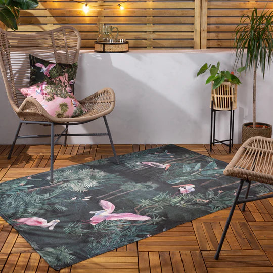 Platalea Indoor/Outdoor Rug, Botanical Design, Bottle Green