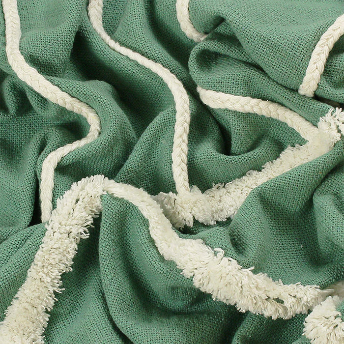 Rainbow Tuft Tasselled Throw, Check, Sage Green