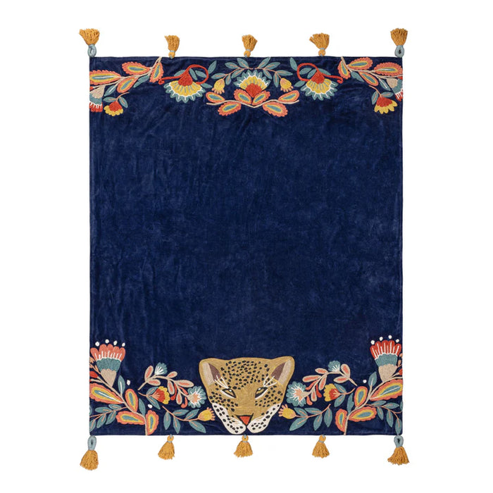 Regal Leopard Throw, Floral, Royal Blue