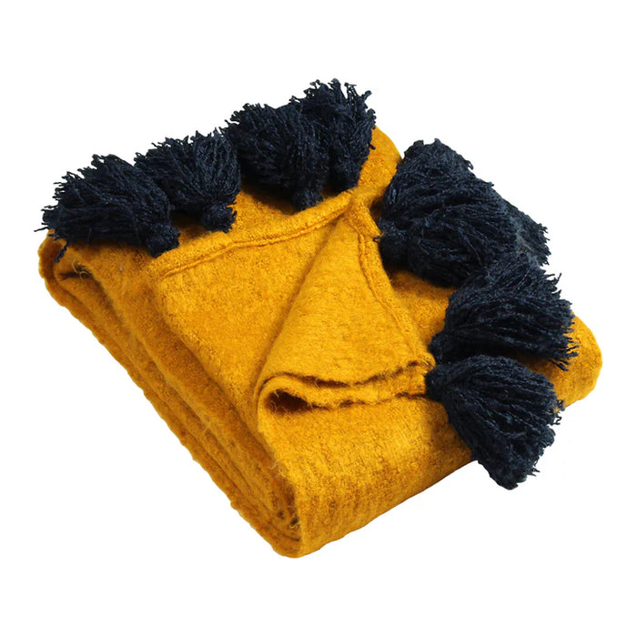 Romilly Gold & Navy Tasselled Plain Throw Over