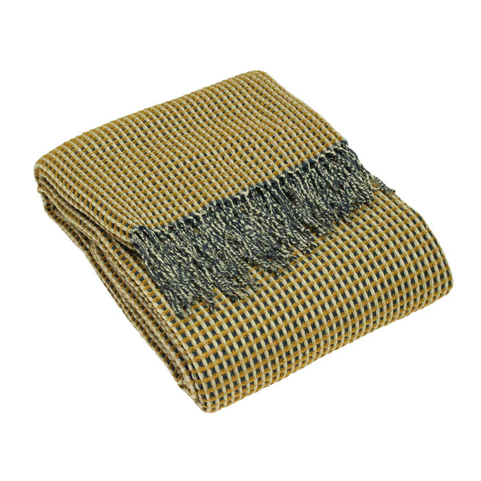 Rowan Waffle Throw, Check, Yellow, Ochre