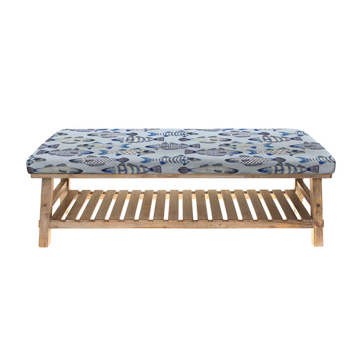 Cove Cotton-Linen Blend Storage Bench in Cobalt - 48cm