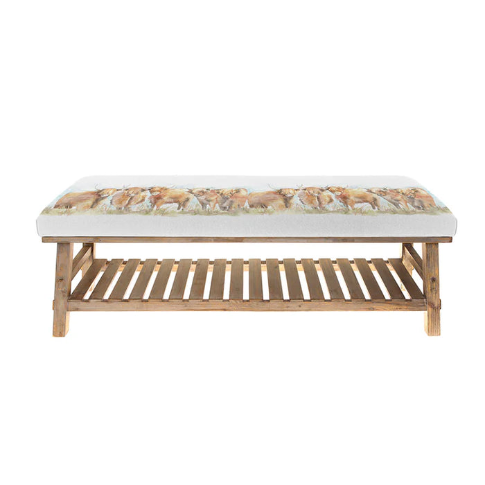 Highland Cow Rupert Cotton-Linen Storage Bench - 48cm