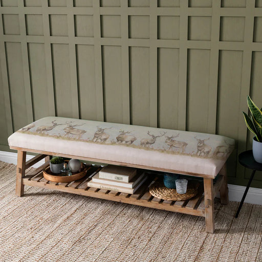 Moorland Stag Cotton-Linen Storage Bench - 48cm