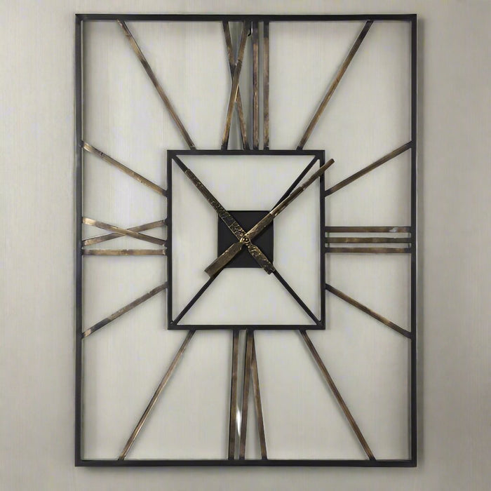 Roman Numerals Wall Clock, Distressed Gold Metal, Rectanglular ( Due Back In 25/11/2024 )