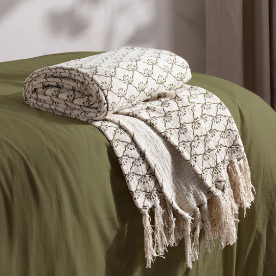 Saku Throw, Floral, Green, Olive