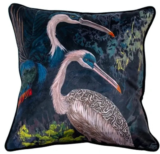 Malini Mystique Teal Cushion with Colourful Crane Print - 45x45cm