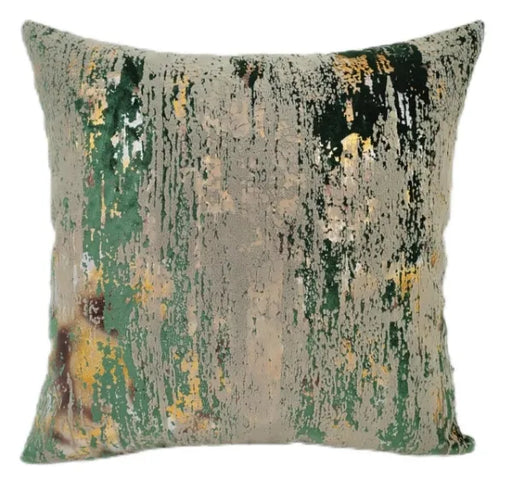 Malini Torcello Green Velvet Cushion with Flock and Foil Design - 43x43cm