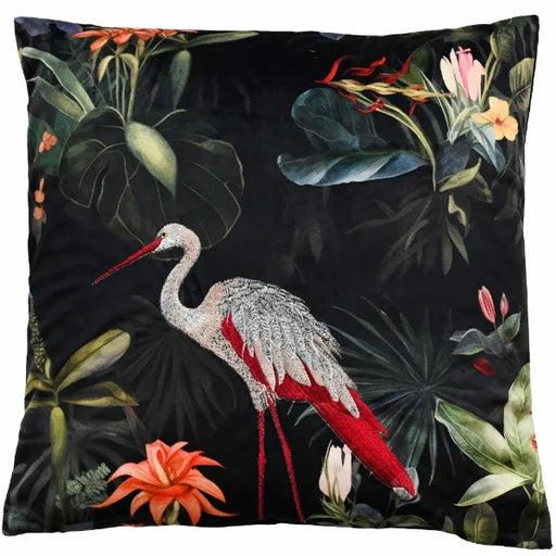 Malini Ophelia Embroidered Bird Velvet Cushion – 45x45cm