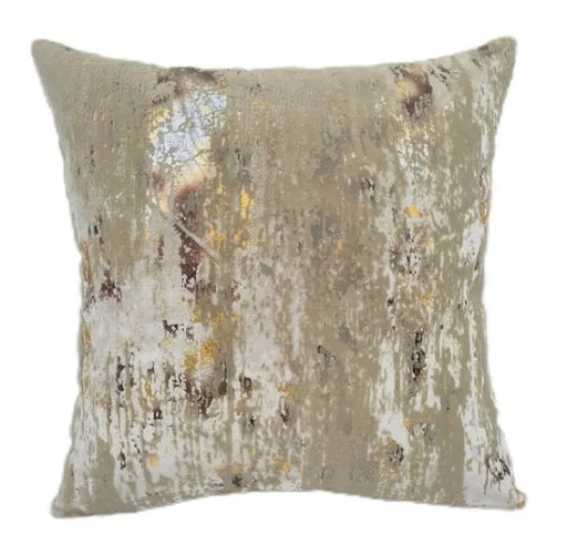 Malini Torcello Gold Velvet Cushion with Flock and Foil Design – 43x43cm