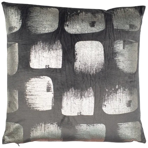 Malini Kyoto Dark Grey Velvet Cushion with Silver Foil Block Print - 50x50cm