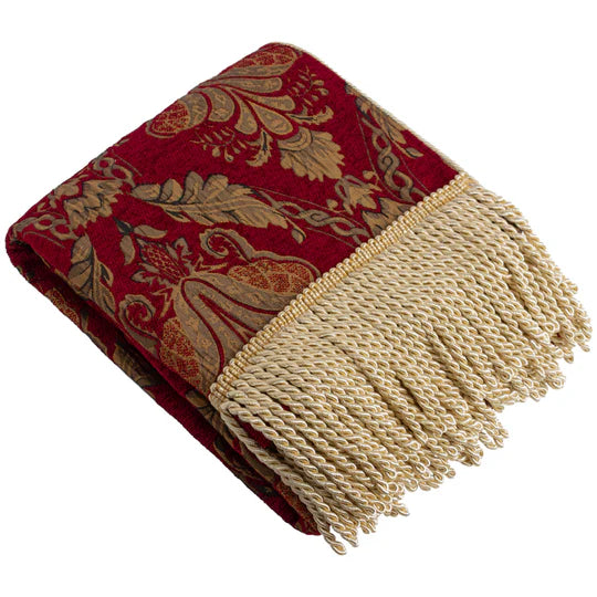 Shiraz Traditional Jacquard Throw, Floral, Red, Burgundy