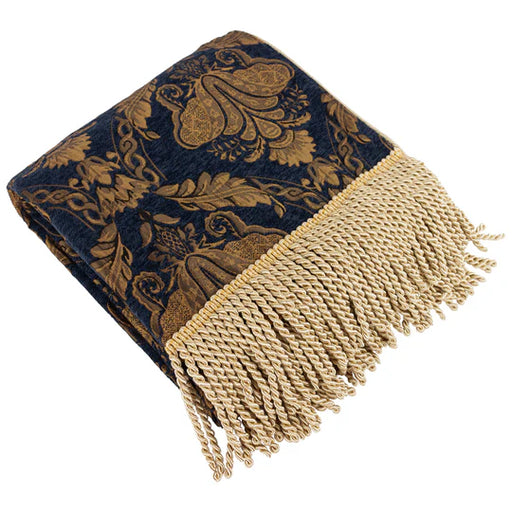 Shiraz Traditional Jacquard Throw, Floral, Navy Blue