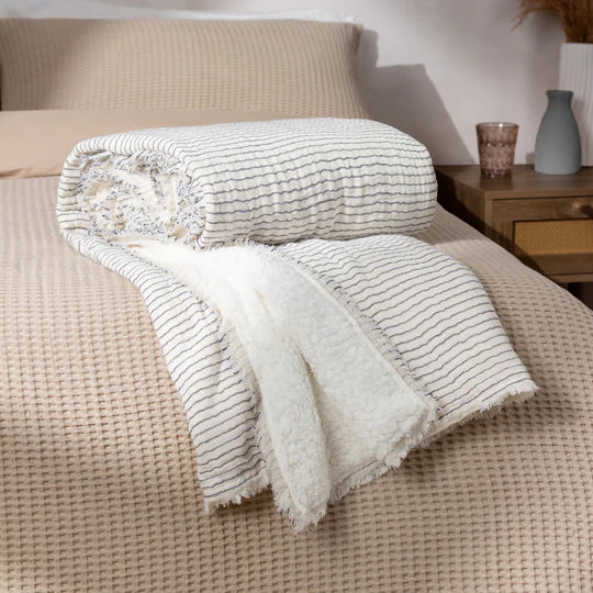 Skye Sherpa Throw, Stripe, Beige, Natural/Ink