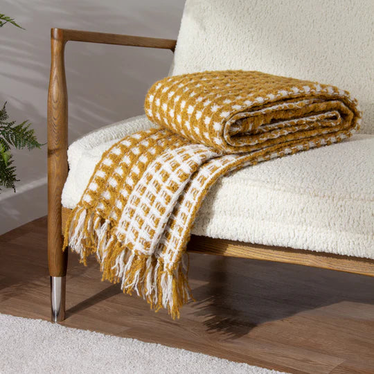 Toasty Throw, Check, Yellow, Ochre