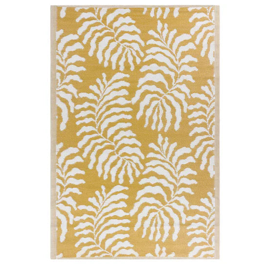 Tocorico Outdoor Recycled Rug, Botanical Design, Mustard ( Due Back In 17/03/2025 )