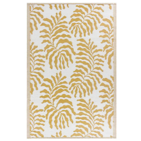 Tocorico Outdoor Recycled Rug, Botanical Design, Mustard ( Due Back In 17/03/2025 )