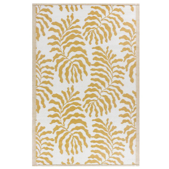 Tocorico Outdoor Recycled Rug, Botanical Design, Mustard ( Due Back In 24/02/25 )