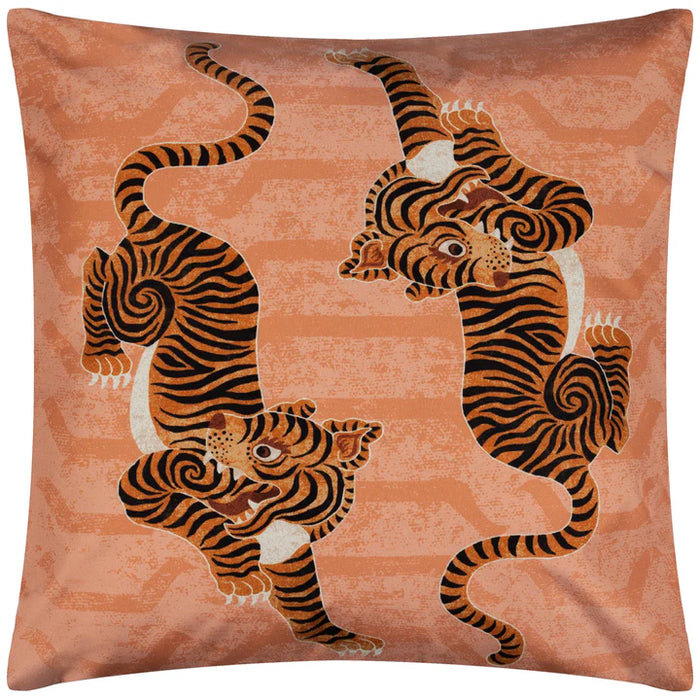 Waterproof Outdoor Cushion, Tibetan Tiger Design, Coral