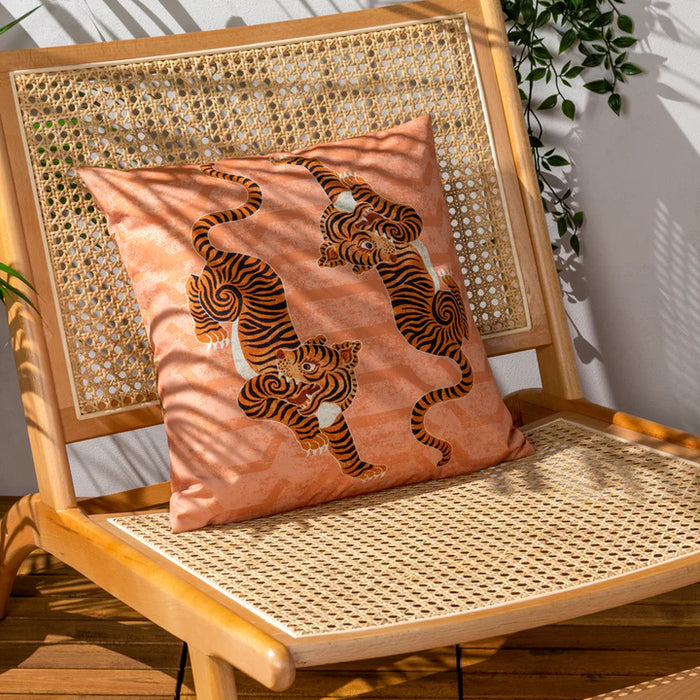 Waterproof Outdoor Cushion, Tibetan Tiger Design, Coral