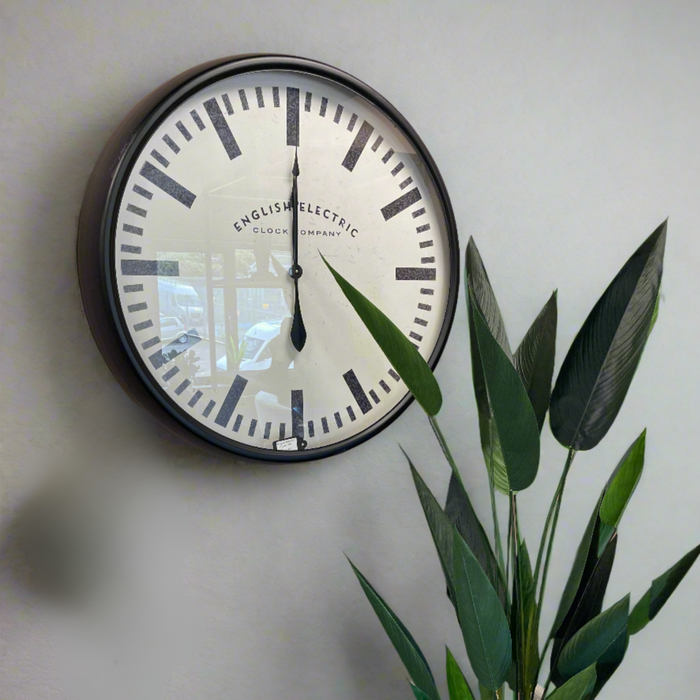 Distressed Black Metal Round Wall Clock, White Face